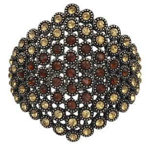 Brown & Topaz Rhinestones Large Statement Silver Hinged Bangle Bracelet